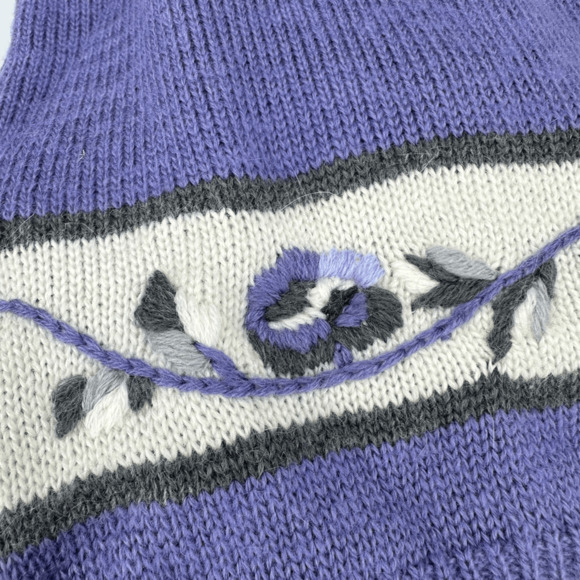 Vintage Wool Angora Embroidered Sweater M Purple Fairy Cottage Scalloped Neck - Picture 10 of 14
